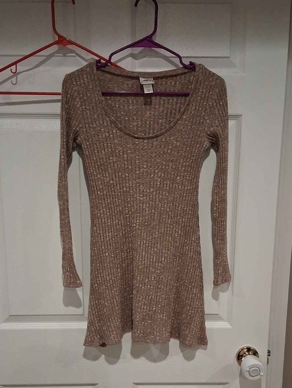 Daytrip Ribbed Scoop-Neck Knit Dress in Taupe